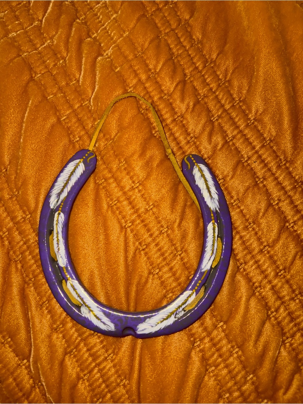 Hand Crafted Purple and White Horseshoe Wall Art with Gold Accents